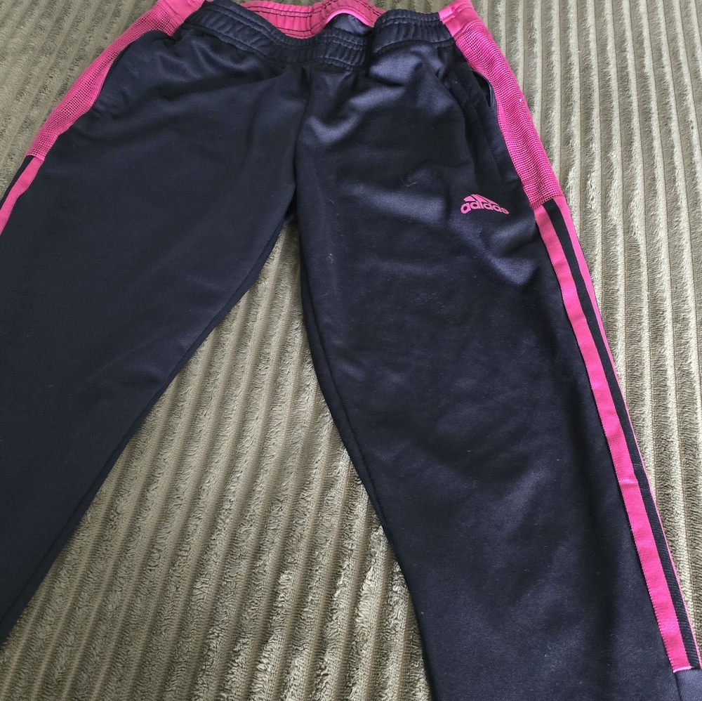 Adidas Black Joggers with Pink Stripes